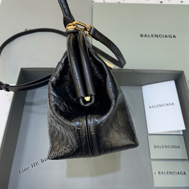 Balenciaga專櫃2022爆款鱷魚紋軟性牛皮手提肩背女包 巴黎世家Editor沙漏餃子包 fyj1166